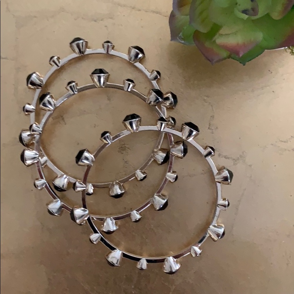 Gold Tone Bangles with Black Rhinestones